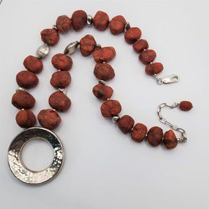 SILPADA Red Sponge Coral Necklace w Silver Pendant - N1370 HTF